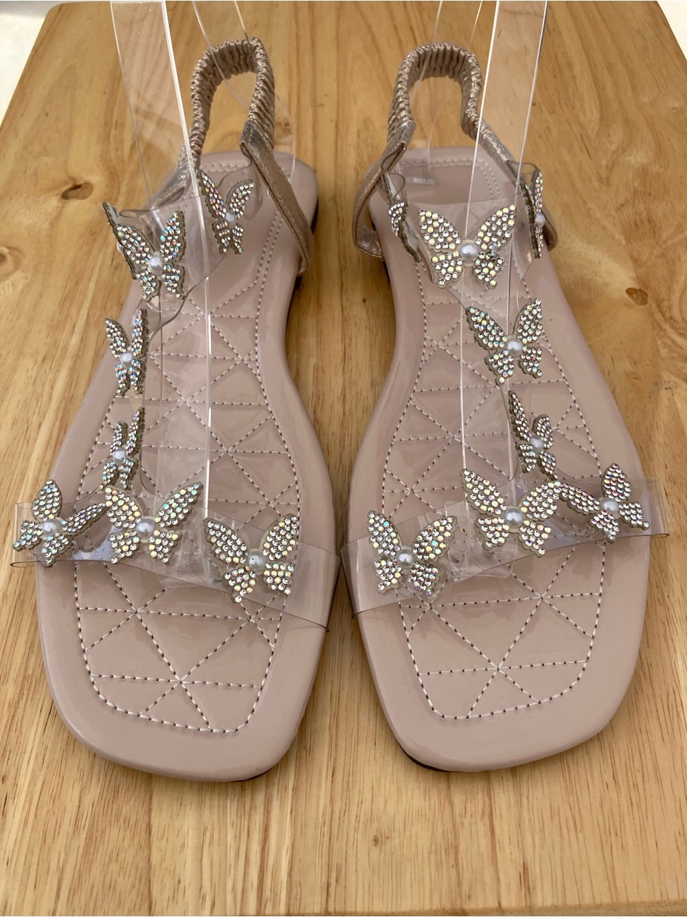 Rhinestone Butterfly Slingback Sandals With Faux Pearl Accents